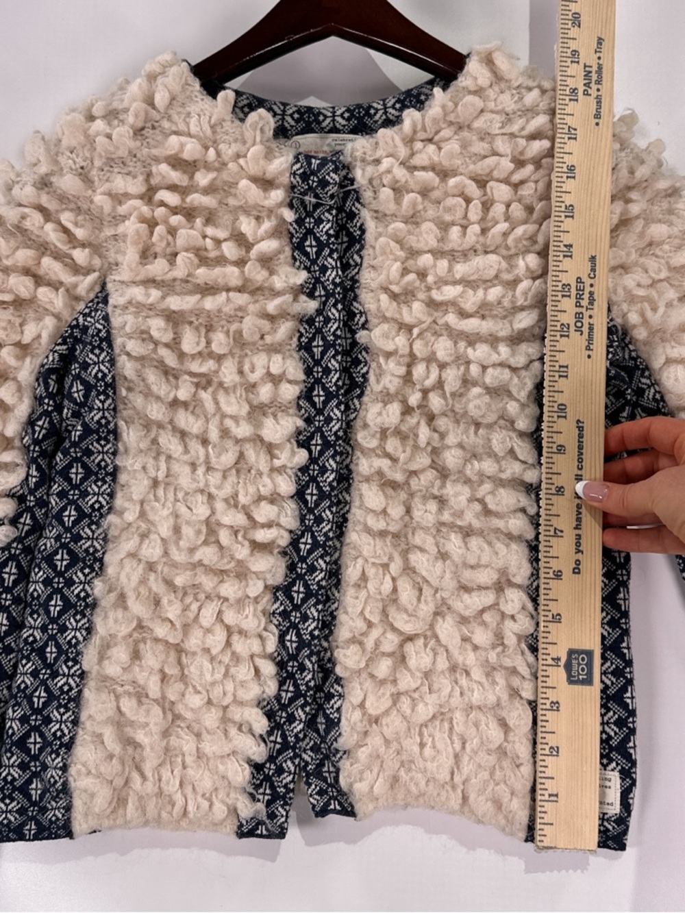 Odd Molly Shaggy Loop Knit Cardigan Fair Isle Alpaca Wool Blend Cream Navy Small - Picture 13 of 13